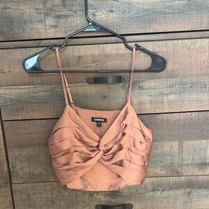 Express Women's Tan Ruched Crop Top and Wide Legged Pants Set